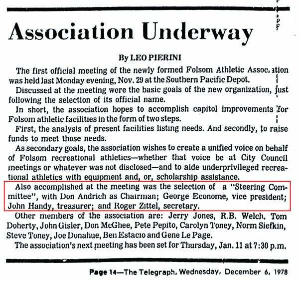 Folsom Telegraph - Dec. 6, 1978 - First FAA meeting