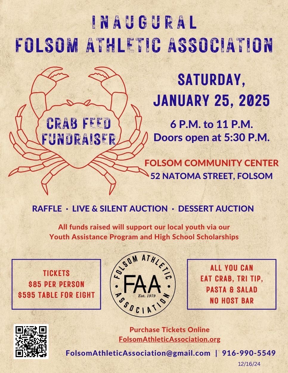 Folsom Athletic Association - Inaugural Crab Feed Fundraiser